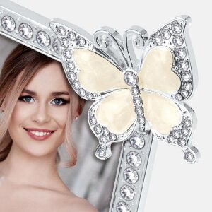 Marco de fotos ZEP Ives plata brillante con decoración de mariposa 10x15 cm