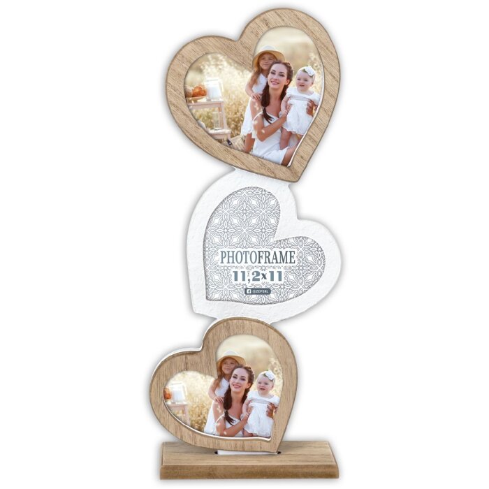 Marco de fotos de pie Gillian ZEP con forma de corazón Madera 3 Fotos 15x7x39 cm Natural