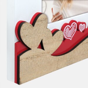 Marco de fotos Giulietta de madera rojo blanco 10x15 cm con decoración de corazón