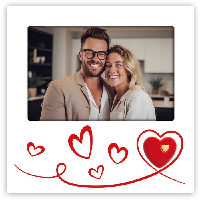 Marco de fotos Roberta 10x15 cm madera blanco con corazones y soporte de pie