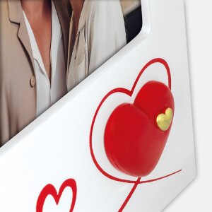 Marco de fotos Roberta 10x15 cm madera blanco con corazones y soporte de pie