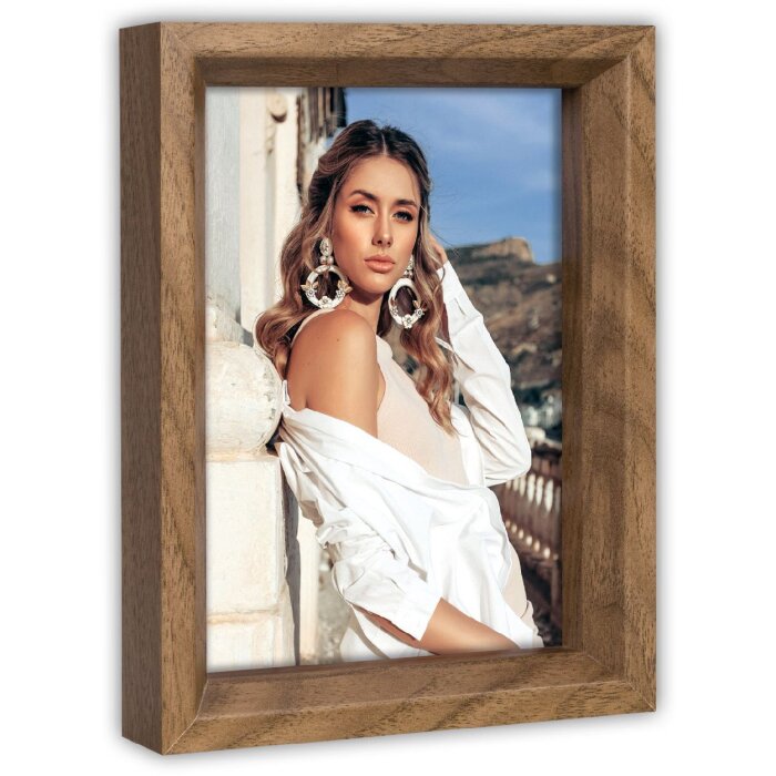 Marco de fotos Bergen marrón 4 tamaños marco de madera con soporte cristal transparente