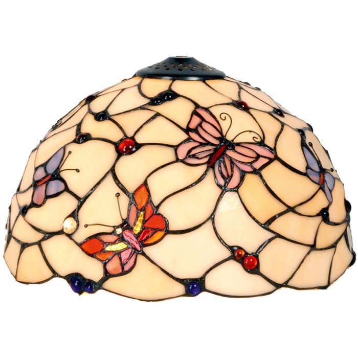 LumiLamp 5LL-770 Pantalla Tiffany Ø 30x20 cm Beige Rosa Cristal Mariposa