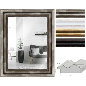 Espejo de pared MendeFrames H550 Antiguo en madera maciza, plata, oro, negro o blanco 20x30 hasta 70x100 cm