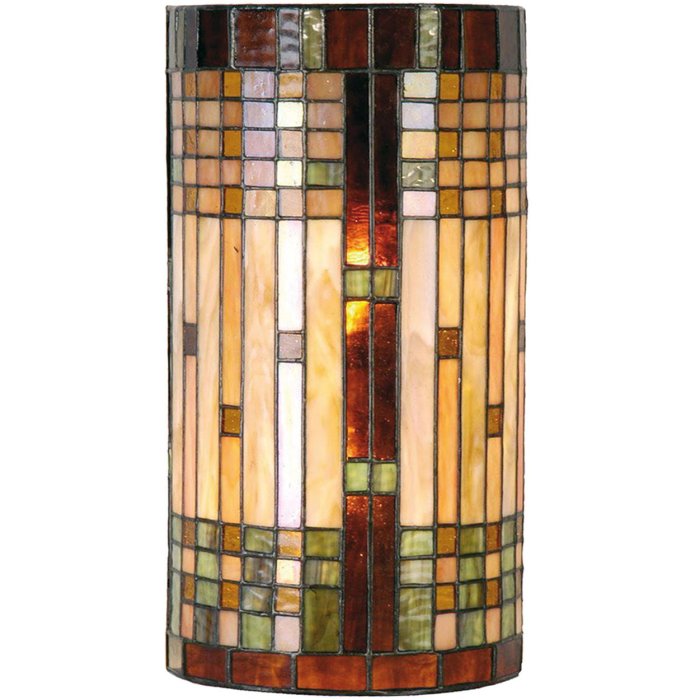 LumiLamp 5LL-9112 Lámpara de pared Tiffany 20x11x36 cm Semicírculo de cristal marrón beige