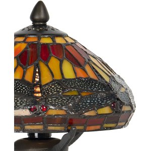 LumiLamp 5LL-9295 Lámpara de mesa Tiffany Ø 22x21 cm Marrón Vidrio Rojo Libélula