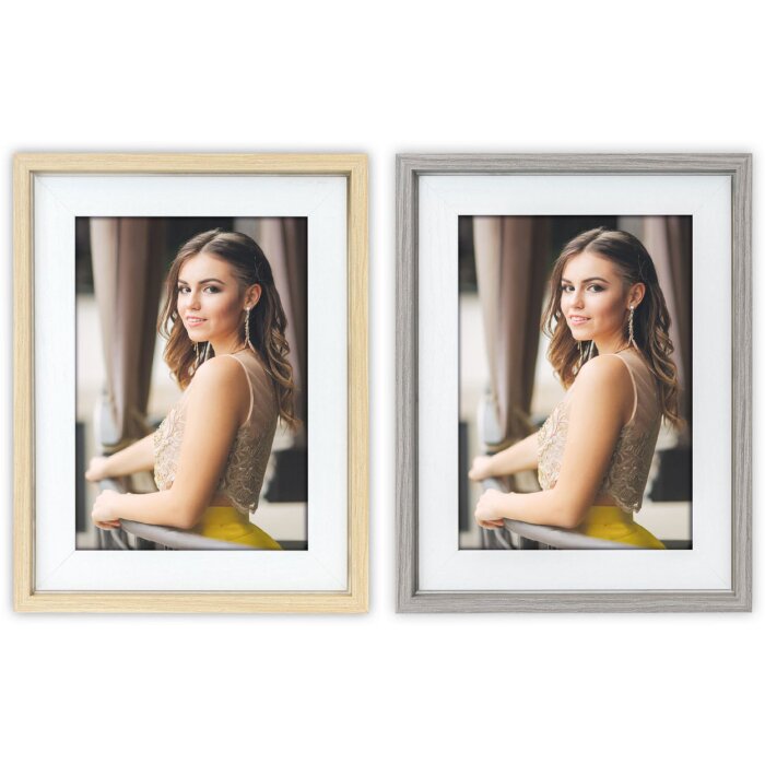 Marco de fotos de madera ZEP ASOS con efecto pasepartíto en gris y natural 10x15-15x20 cm