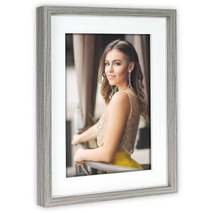 Marco de fotos de madera ZEP ASOS con efecto pasepartíto en gris y natural 10x15-15x20 cm