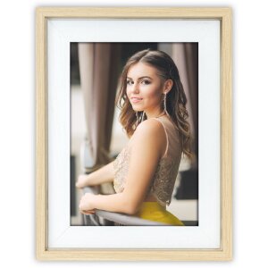 Marco de fotos de madera ZEP ASOS con efecto pasepartíto en gris y natural 10x15-15x20 cm