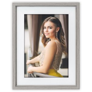 Marco de fotos de madera ZEP ASOS con efecto pasepartíto en gris y natural 10x15-15x20 cm