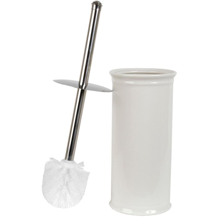 Clayre & Eef Escobillero con Soporte en Cerámica Blanca Ø 11x24 cm