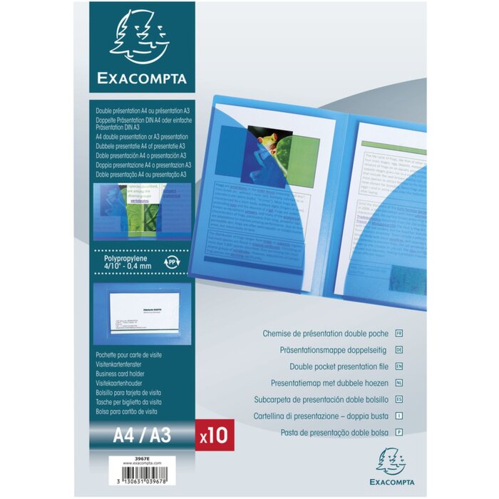 Carpeta de presentación con doble bolsillo interior de PP 400µ, para formato DIN A4 cristal