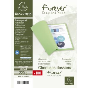 Paquete de 100 fundas de cartón reciclado para archivadores 250 g Foldyne Forever, para tamaño A4 Verde lima