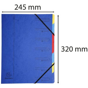 Organizador de cartón Manila 400g grapado con 7 compartimentos y banda elástica, para formato DIN A4 colores surtidos