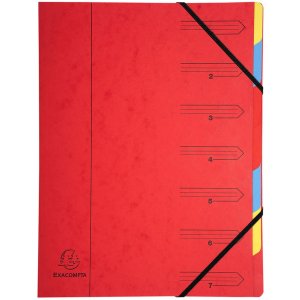 Organizador de cartón Manila 400g grapado con 7 compartimentos y banda elástica, para formato DIN A4 colores surtidos