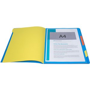 Organizador de cartón Manila 400g grapado con 7 compartimentos y banda elástica, para formato DIN A4 colores surtidos