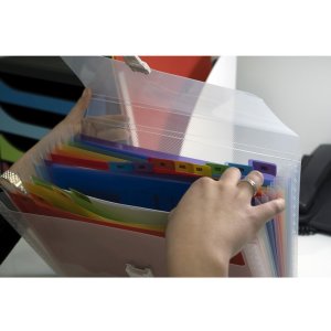 Carpeta con asa y 13 compartimentos de colores Cristal, para DIN A4 Blanco transparente