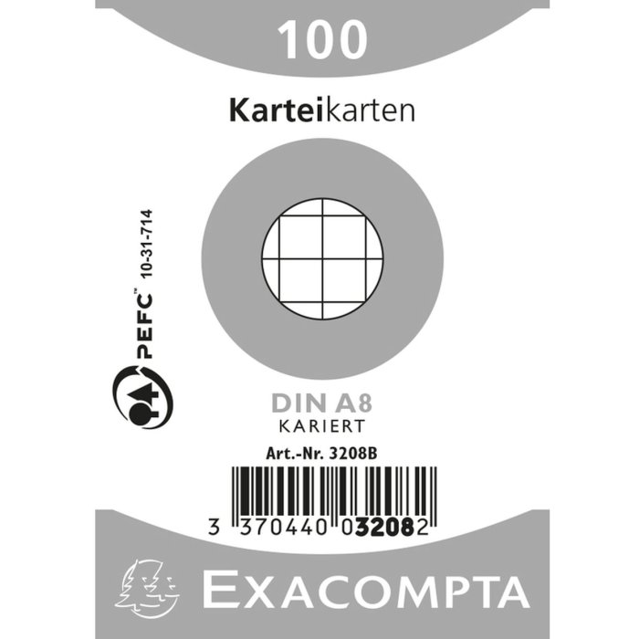 Tarjetas de índice sin perforar, DIN A8 52x74mm, 205g, cuadriculadas Blanco