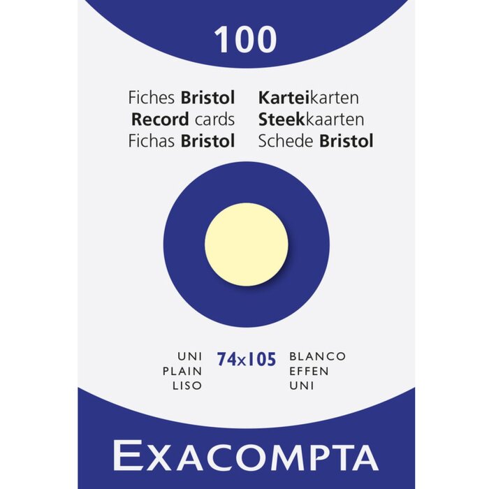 Paquete de 100 fichas sin perforar, DIN A7 74x105mm, 205g, en blanco Amarillo