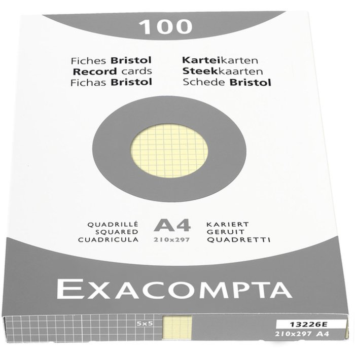 Paquete de 100 fichas sin perforar, DIN A4 210x297 mm, 205 g, cuadriculadas Amarillo