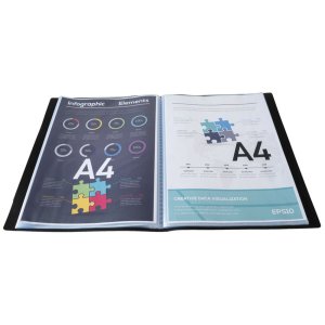 Carpeta visualizadora de PP blando de 300µ con 80 bolsillos granulados, opaca, para tamaño DIN A4 Negro