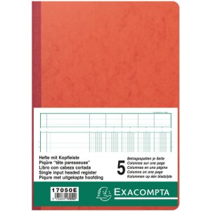 Encuadernado multicolumna con 5 columnas en 1 página y 34 líneas 40 hojas, 110 g, DIN A4