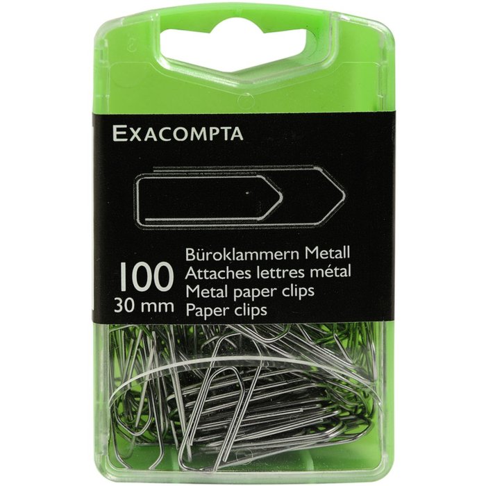 Caja de 100 clips metálicos, 30 mm Plata