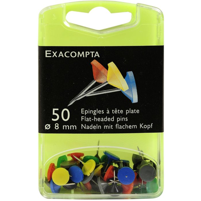 Agujas cabeza plana blister 50 unidades colores surtidos