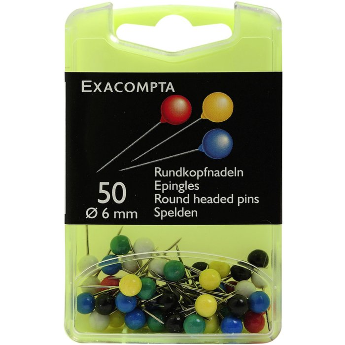 Agujas cabeza redonda blister 50 unidades colores surtidos