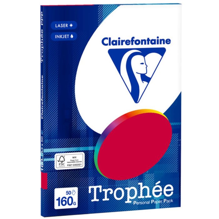 Paquete de 50 hojas de papel PPP, DIN A4 21x29,7cm, 160g rojo cereza