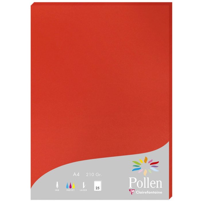 Papel A4 Polen 210g rojo coral 25 hojas