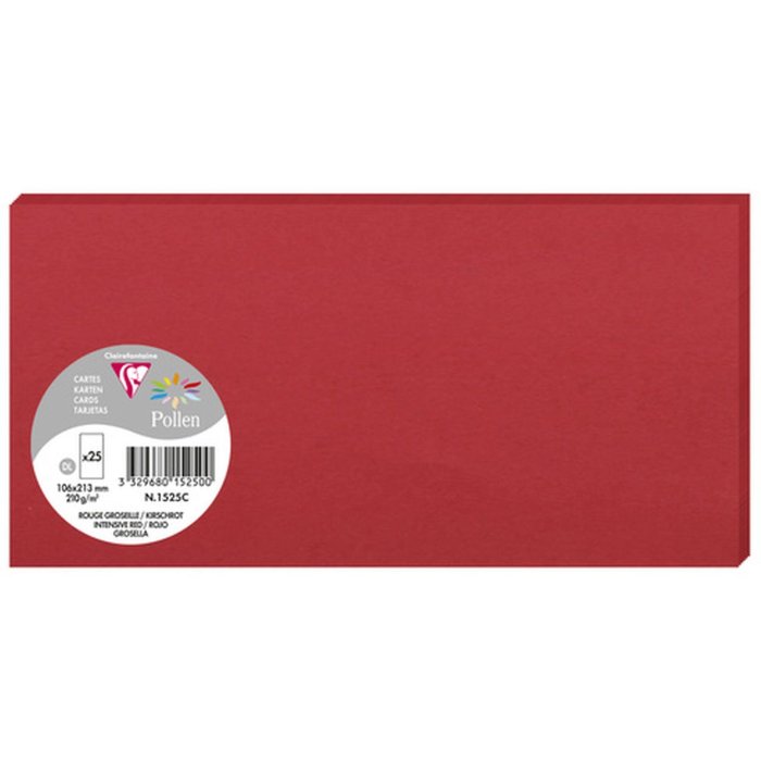 Paquete 25 Tarjetas Polen, DL 106x213mm, 210g rojo cereza