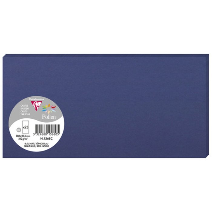 Paquete 25 Tarjetas Polen, DL 106x213mm, 210g azul real