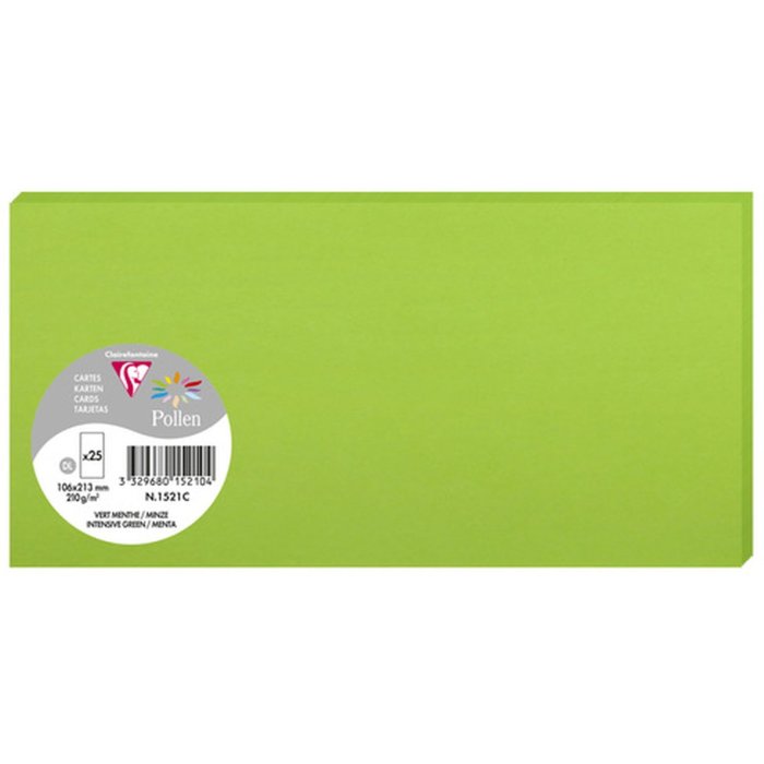 Paquete 25 Tarjetas Polen, DL 106x213mm, 210g menta