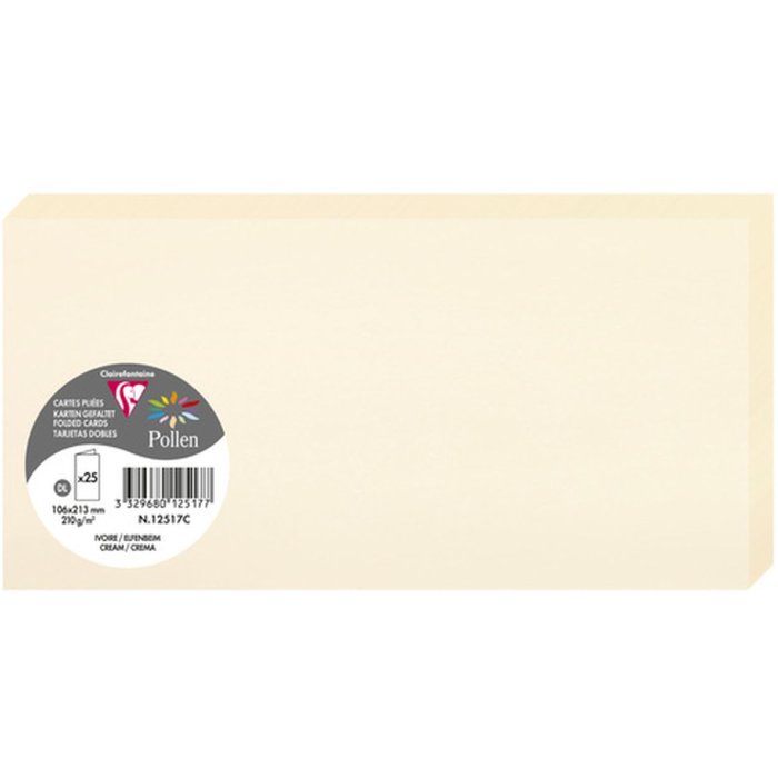 Paquete de 25 Tarjetas Dobles Polen, DL 106x213mm, 210g - Marfil
