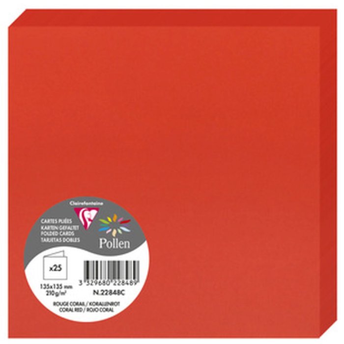 Tarjeta doble Polen 135x135 rojo coral