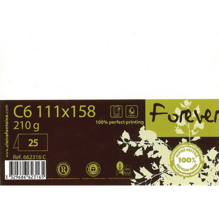 Tarjeta doble Forever C6 210g blanca 25 unidades