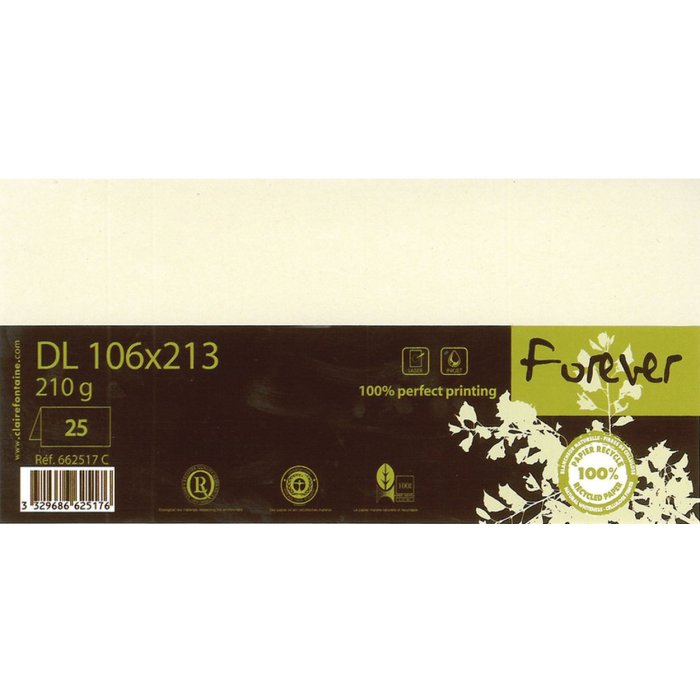 Tarjeta doble Forever DL 210g marfil 25 unidades 106x213mm