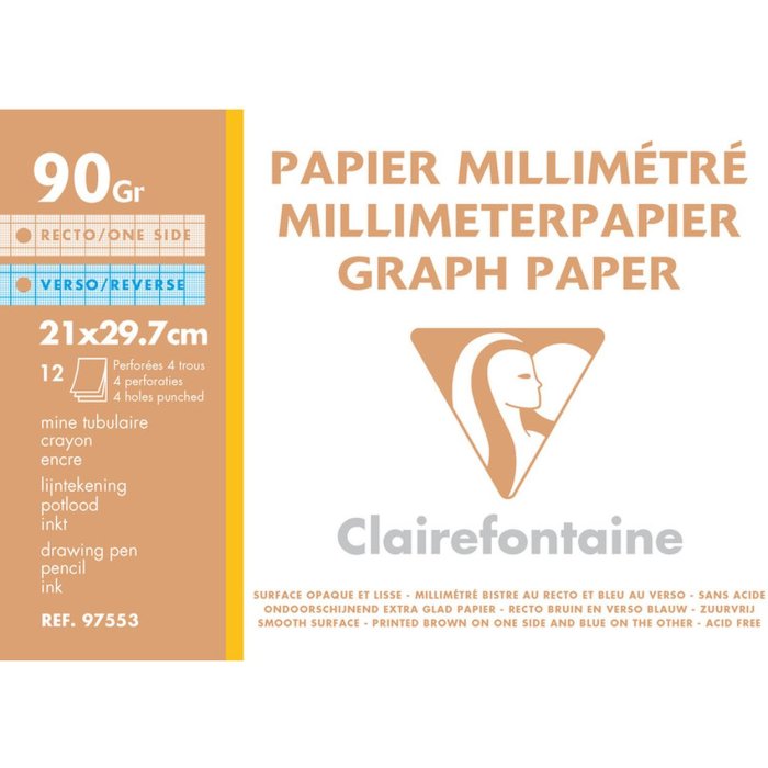Papel milimetrado A4 perforado blanco 90g