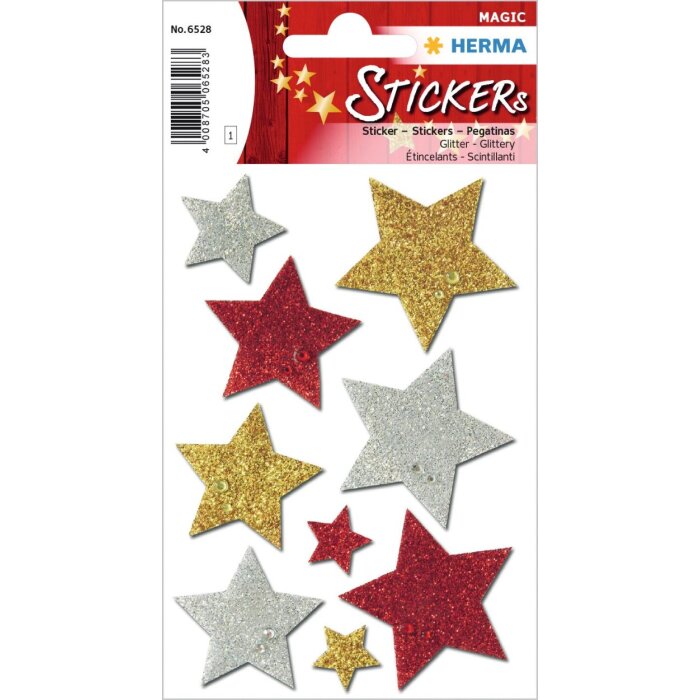 Pegatinas navideñas HERMA estrellas de purpurina de colores
