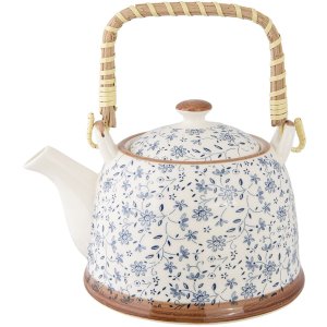 Tetera Ø 14x14 cm Cerámica Flores Azul