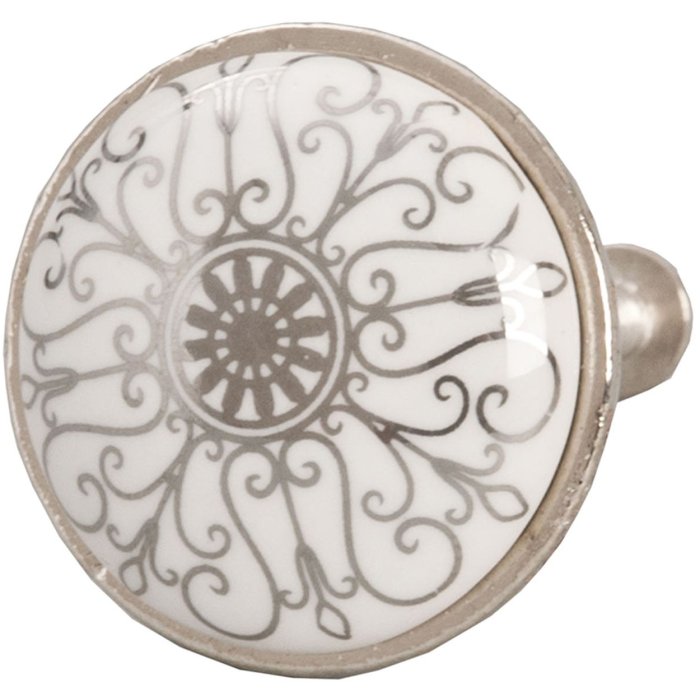 Clayre & Eef 61888 Pomo Puerta Ø 3 cm Blanco Gris Cerámica Redondo
