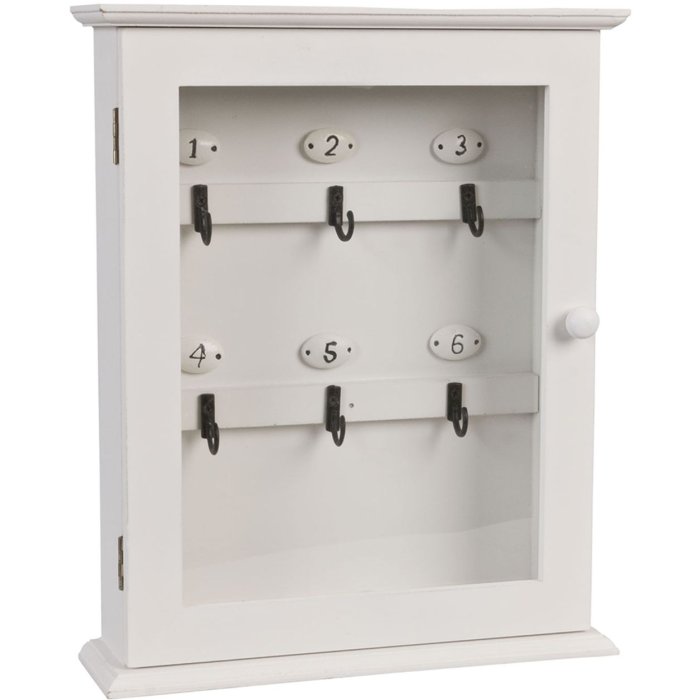 Clayre & Eef 6H0601 Caja de madera para llaves blanca 25x7x31 cm Llavero