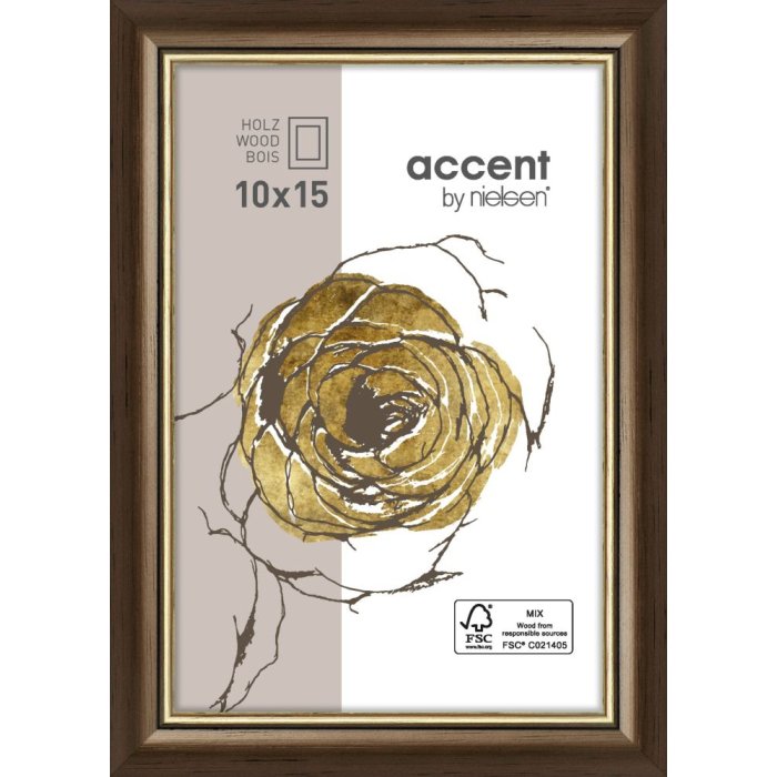 Marco de madera Ascot 10x15 cm marrón oscuro-oro