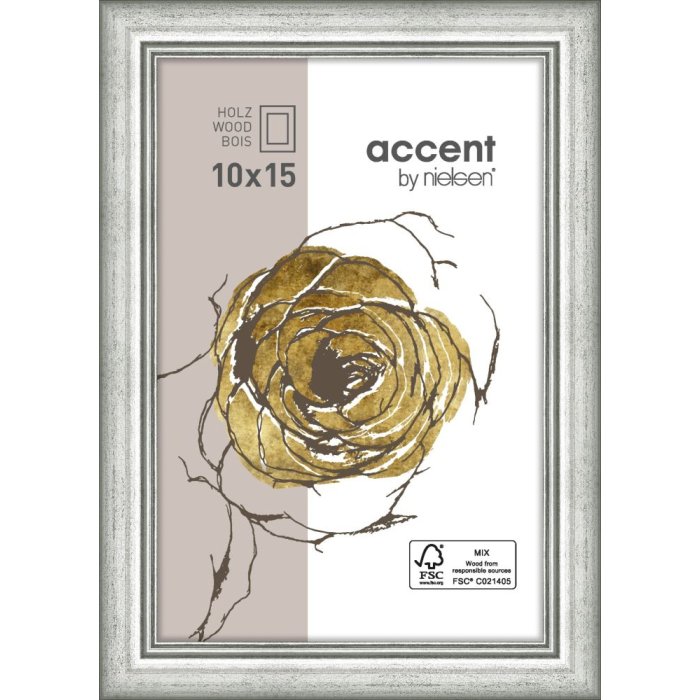 Marco de madera Ascot 10x15 cm plata