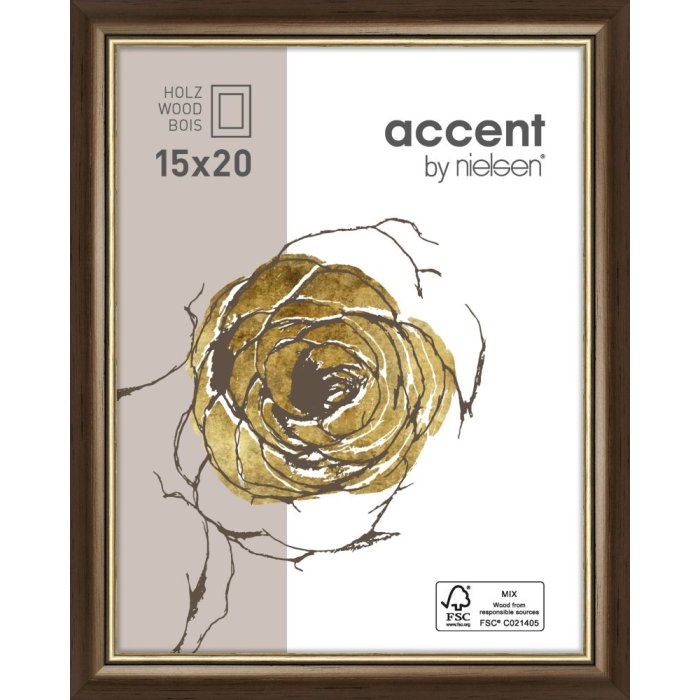 Marco de madera Ascot 13x18 cm marrón oscuro-oro