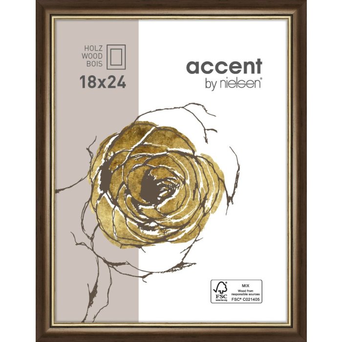 Marco de madera Ascot 30x40 cm marrón oscuro-oro