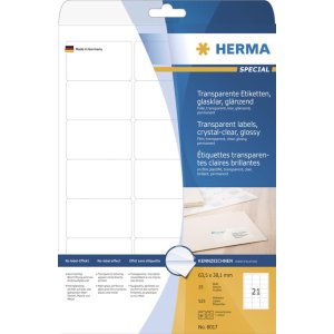 Etiquetas HERMA transparentes cristalinas A4 63,5x38,1 mm...