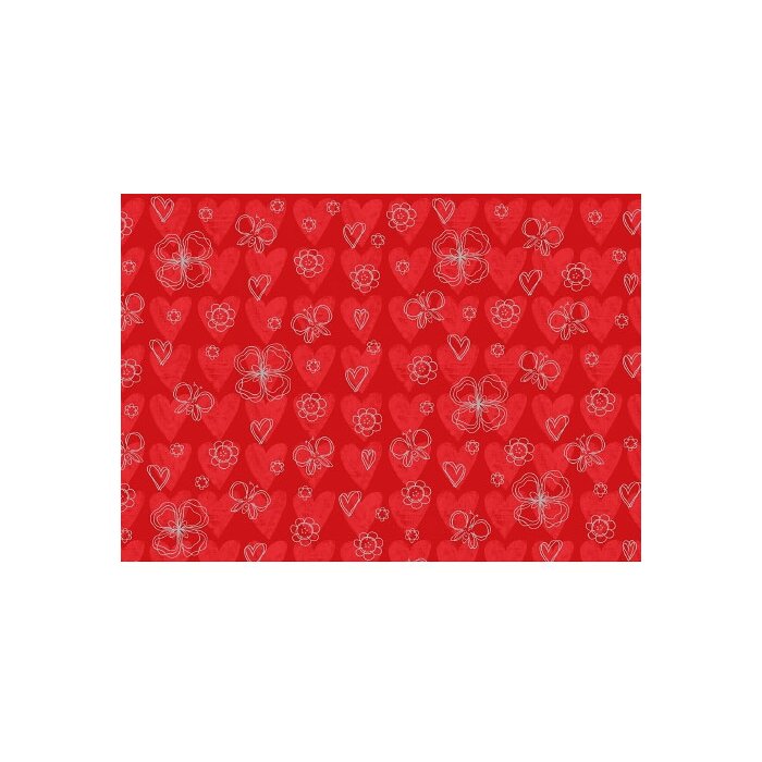 Papel 50x70cm corazones rojo plata