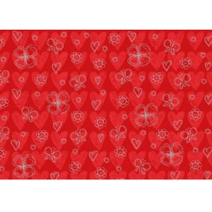 Papel 50x70cm corazones rojo plata